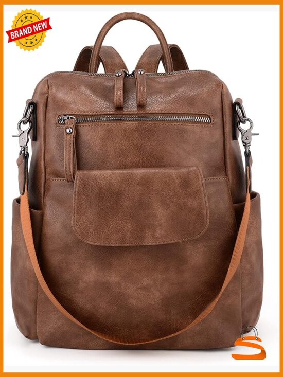 PU Washed Leather 3-Way Backpack Purse Large Capacity Rucksack main image 6